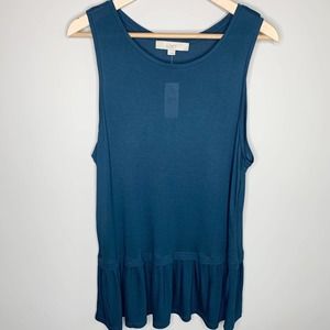 LOFT Sleeveless Tank Teal Ruffle Hem Large NWT